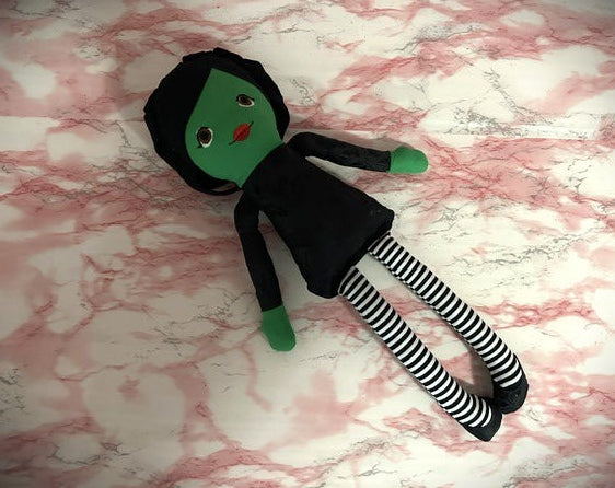 Elphira - A Handcrafted Heirloom Rag Doll Inspired by Wicked